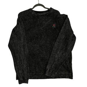 Eighty Eight Black Crewneck Sweater with Rose Detail